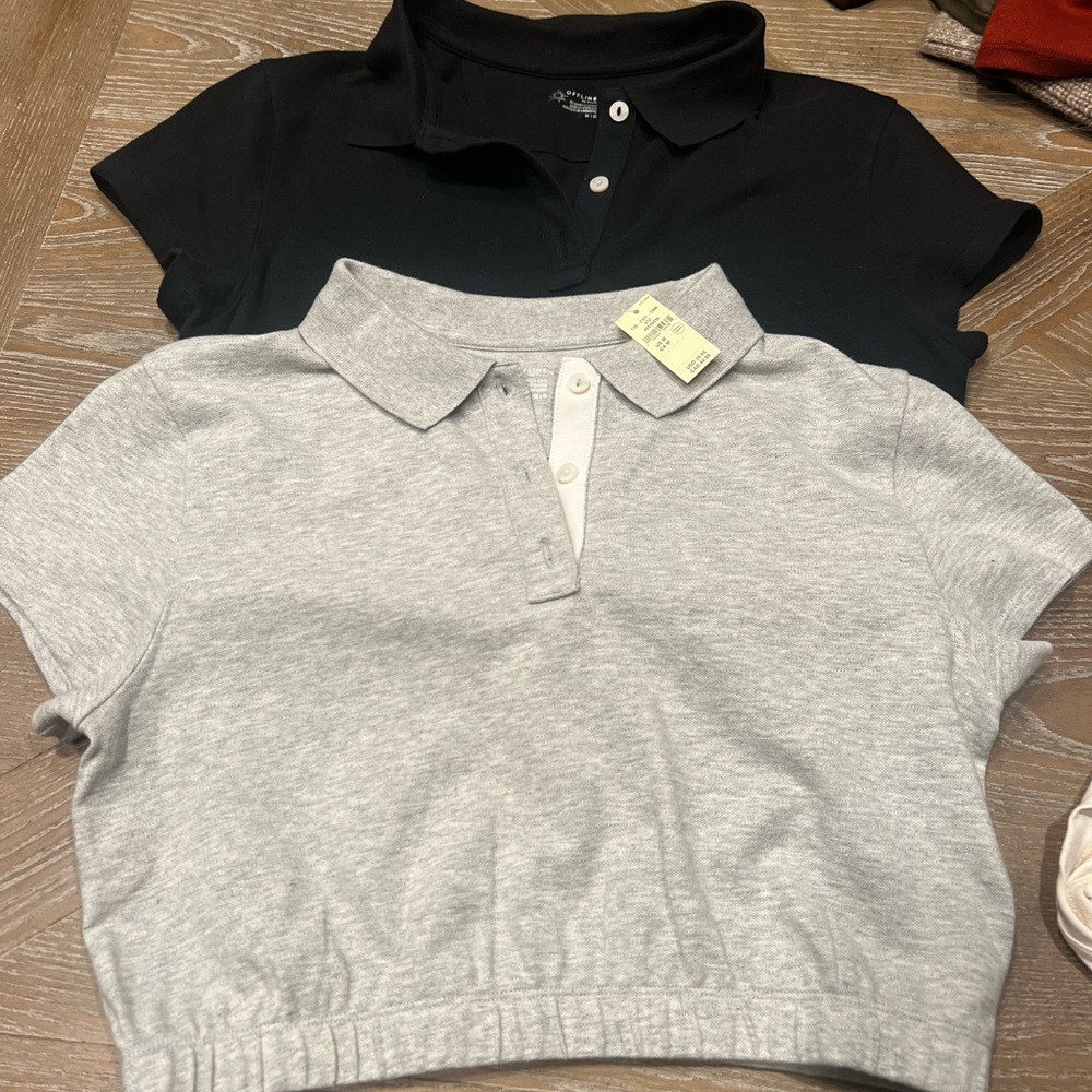 Aerie cropped polo tops. Black and grey
